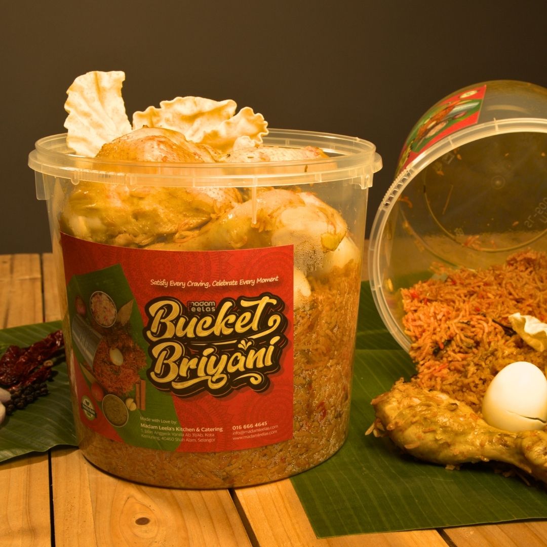 Original Madam Leela’s Bucket Briyani family-combo photograph and packaging