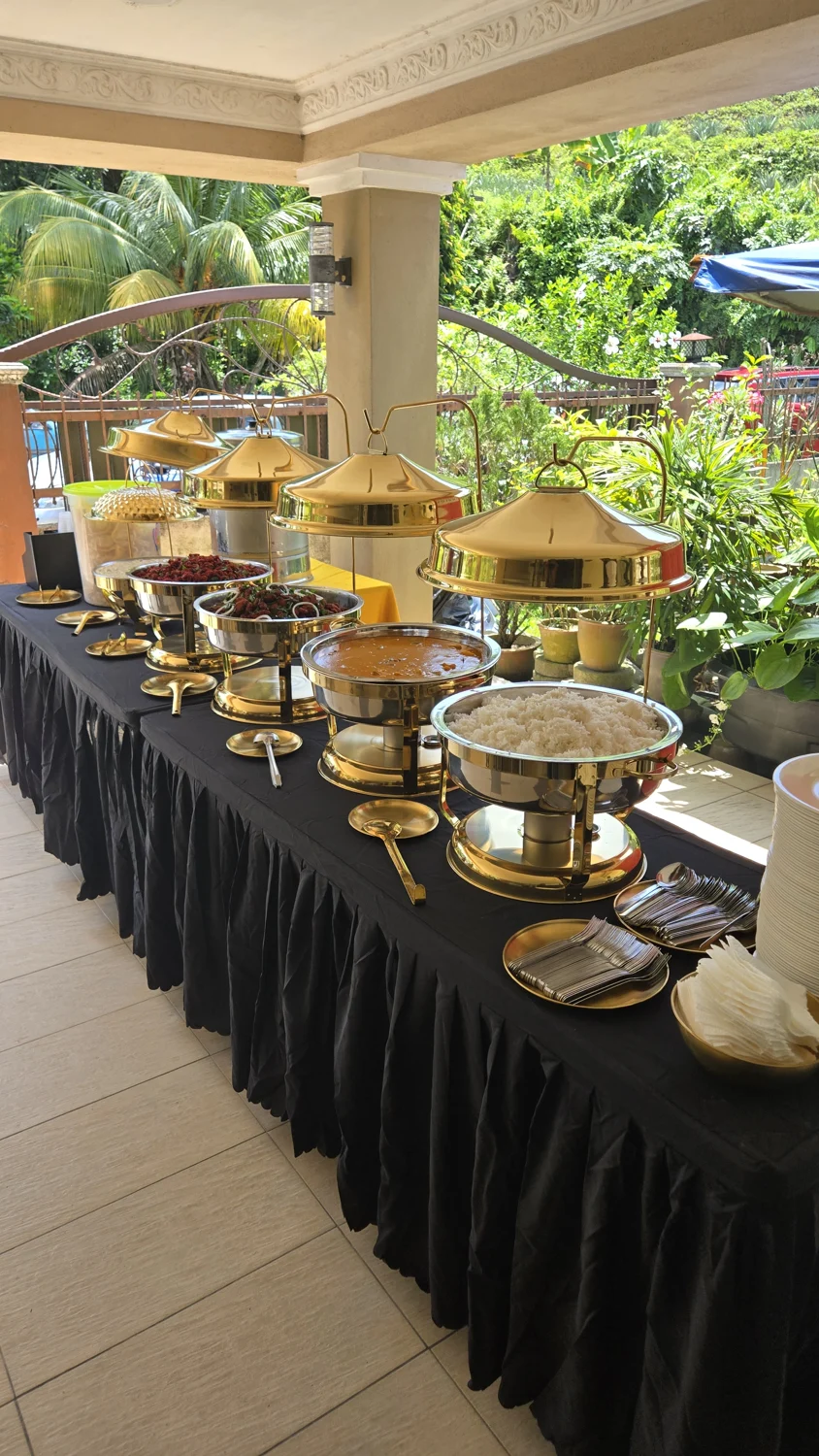 Buffet catering in a garden setting