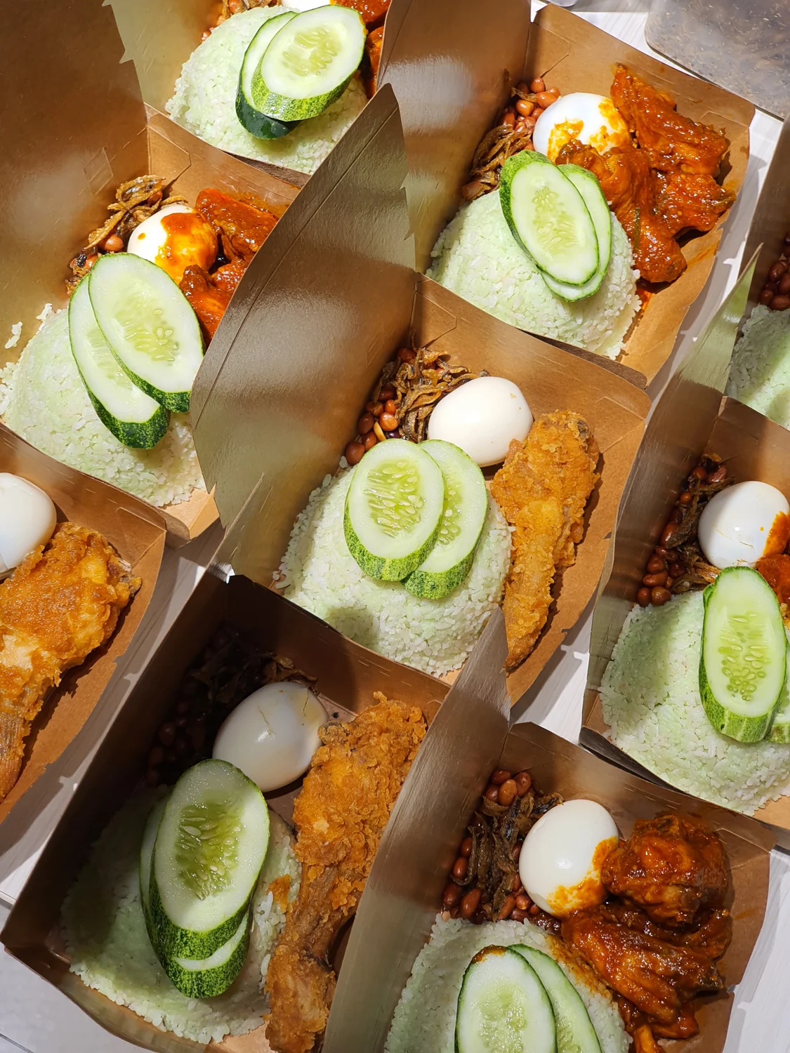 Freshly packed nasi lemak meals